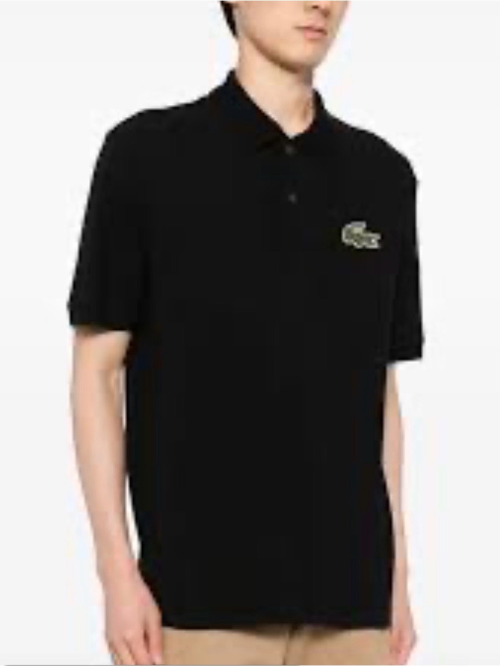 Lacoste Black Short-Sleeve Polo with Signature Croc